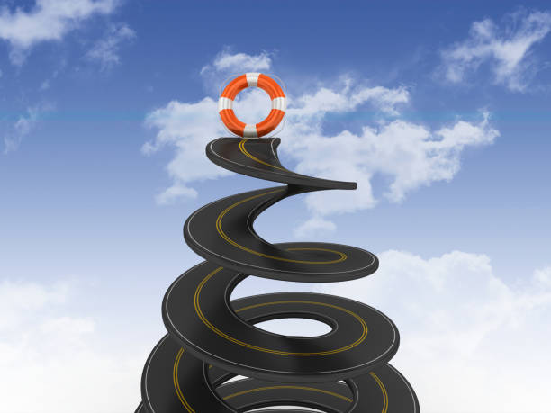 istock Spiral Road with Life Belt on Sky - 3D Rendering 1200536573