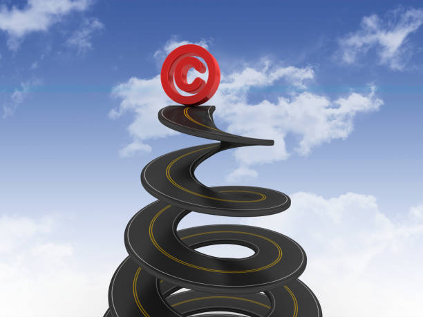 istock Spiral Road with Copyright Symbol on Sky - 3D Rendering 1200536659