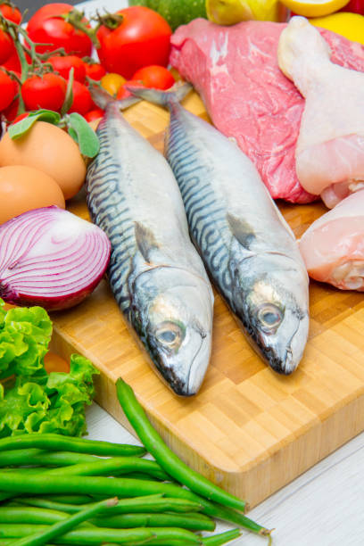 istock concept of mediterranena diet with fish,meat and vegetables 1200536662