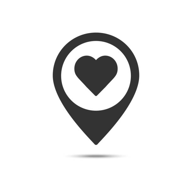 illustrazioni stock, clip art, cartoni animati e icone di tendenza di puntatore mappa con icona a cuore solido, posizione di san valentino e spillo d'amore, concetto di amore, grafica vettoriale, un motivo riempito su uno sfondo bianco - luogo dabitazione