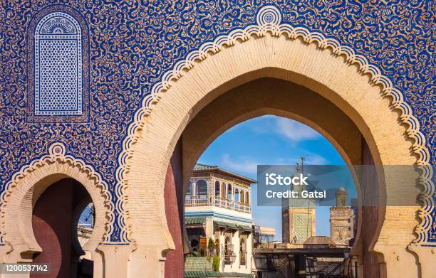 Bab Bou Jeloud Gate Located At Fes Morocco Stock Photo - Download Image Now