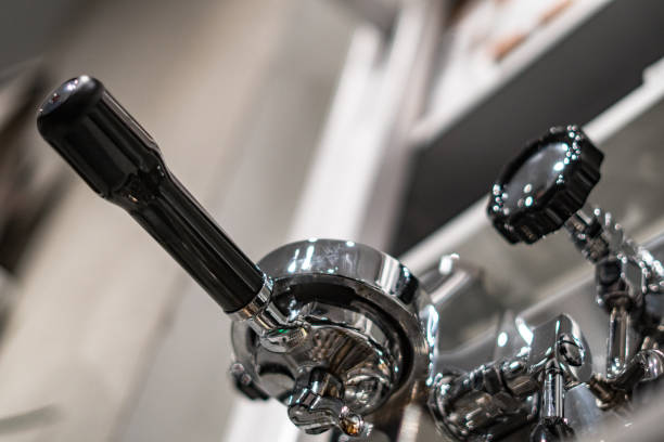 Professional espresso machine, detail, selective focus