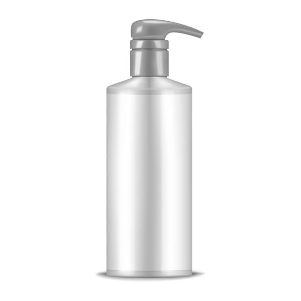 istock Pump dispenser bottle with white blank label, realistic mockup. Beauty cosmetic product packaging container, vector template 1200539783