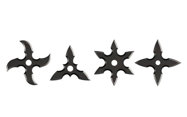 3d renderings of ninja shuriken stars on different backgrounds