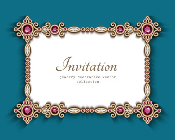 Vector illustration of Vintage invitation card with jewellery border