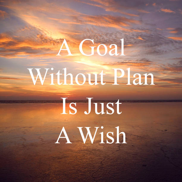istock Inspirational motivational quotes on nature sunset background. A goal without plan is just a wish. 1200549130