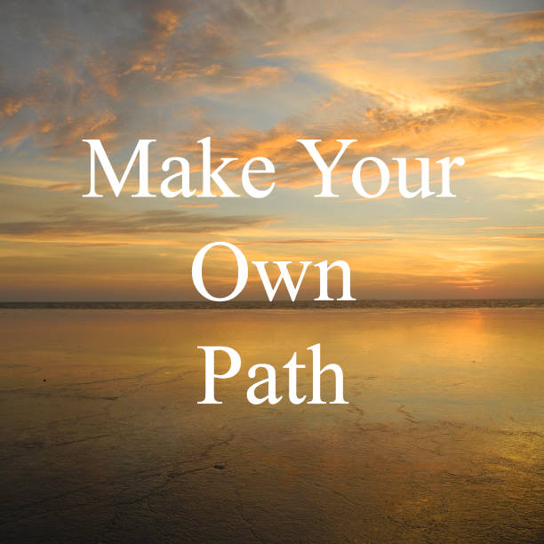 istock Inspirational motivational quotes on nature sunset background. Make your own path. 1200549206