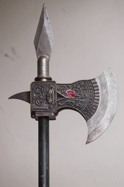 istock Beautiful Ornamented Weapon Sharp Axe Head Made Of Metal Iron 1200551858