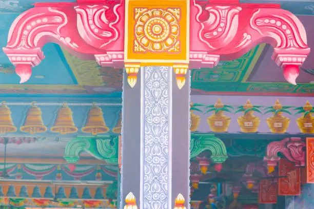 Colorful Artwork On Pillars Of Hindu Temple In South India Chennai On OMR