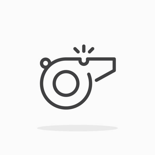 Whistle icon in line style. Whistle icon in line style. For your design, logo. Vector illustration. Editable Stroke. judge sports official stock illustrations