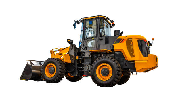 istock Dusty big bulldozer, isolated on pure white background. 1200555575