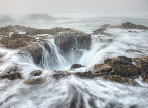 Taken at the coastal feature known as Thor's well.  Located at Cape Perpetual along the Oregon Coast.