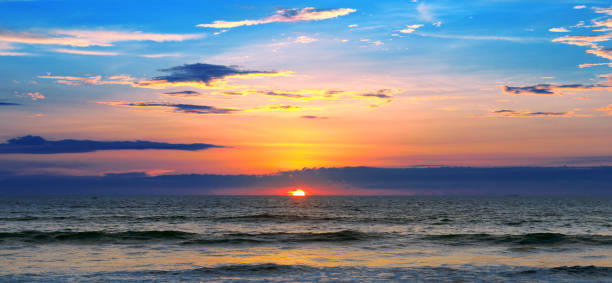 Ocean landscape with fantastic beautiful sky stock photo