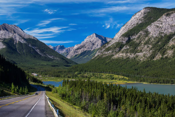 Highway through Kananaskis Country Highway through Kananaskis Country in Alberta, Canada. kananaskis country stock pictures, royalty-free photos & images