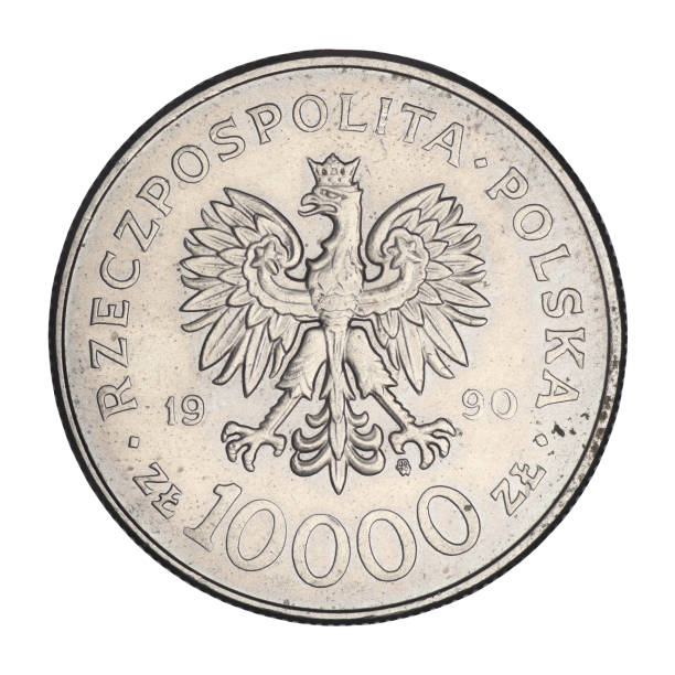 Polish solidarity coin of PLN 10,000 Polish solidarity coin of PLN 10,000 on a white background solidarity labor union stock pictures, royalty-free photos & images