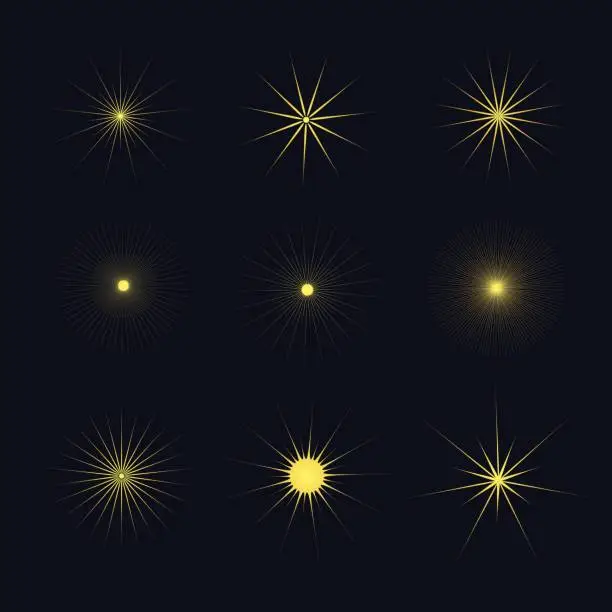 Vector illustration of Abstract stars and suns design elements collection with geometric shape. Vector illustration