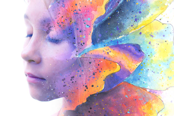 Paintography. Artistic portrait merged with a painting.
