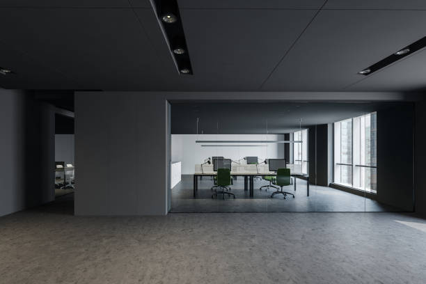 istock Gray and glass open space office 1200572316