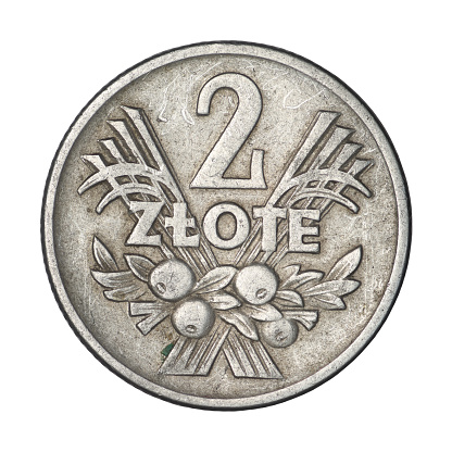Polish two zloty coin from 1960 on a white background