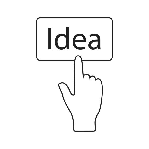 illustrazioni stock, clip art, cartoni animati e icone di tendenza di pulsante a mano idea su sfondo bianco. - touching human finger choice push button