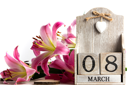 International Women's Day date card reminder with lily flowers