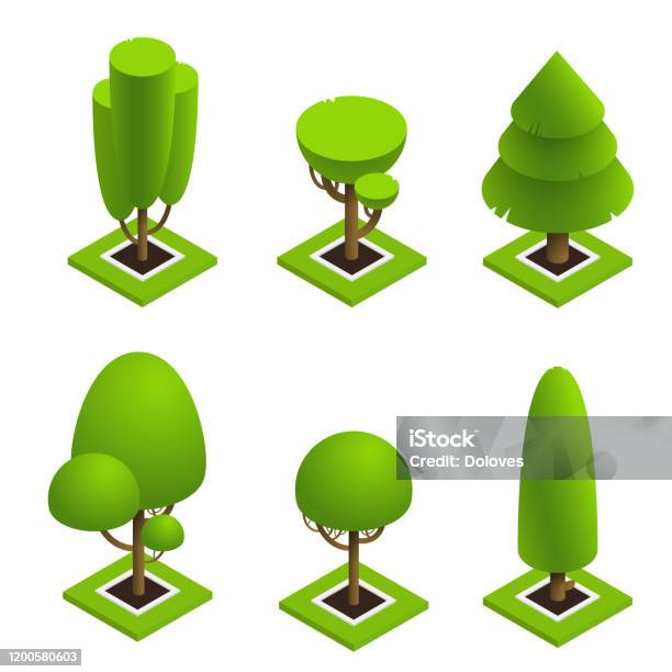 Isometric Vector Tree Set Stock Illustration - Download Image Now ...