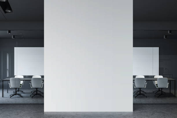 istock Gray conference room with mock up wall 1200581787