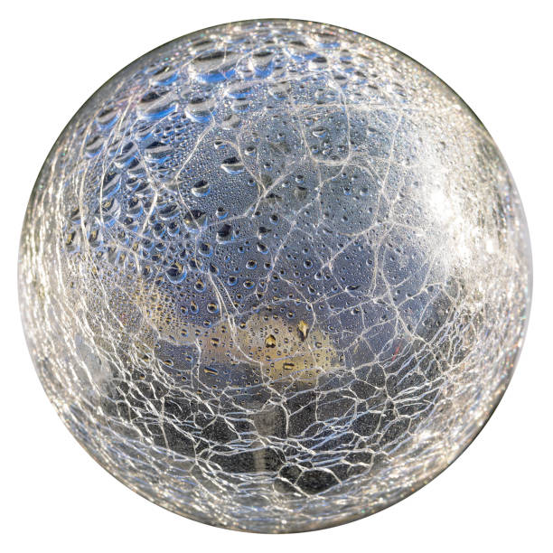Cracked glass sphere that could be taken for a fractured / cracked crystal ball. Can be interpreted as a clouded and uncertain future. Circular design isolated on white.