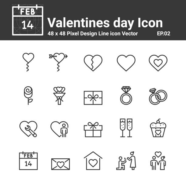 illustrations, cliparts, dessins animés et icônes de valentines day icons vector , symbol perfect design simple set for using in web site infographics logo report , line icon vector illustration - square shape circle diamond shaped holidays and celebrations