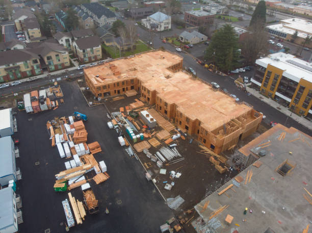 istock Construction or construction of a house, complexes for living. From a tree, in the USA. Top view 1200587163