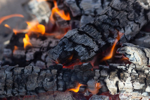 istock Glowing Hot Charcoal In BBQ Grill Pit With Flames Background Texture, Close-up 1200590479