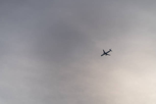 istock Airplane in the cloudy sky 1200593834