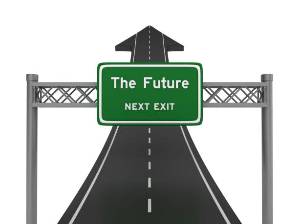 istock Road Arrow with THE FUTURE Highway Sign - 3D Rendering 1200596308