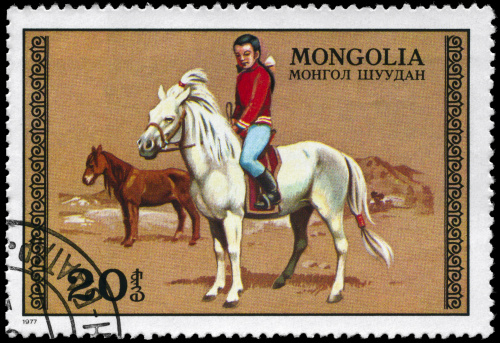 A Stamp printed in MONGOLIA shows the image of the Girl on Horseback, series, circa 1977