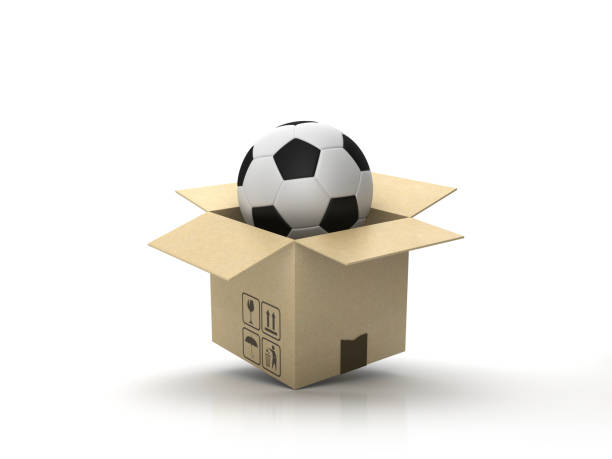 istock Cardboard Box with Soccer Ball - 3D Rendering 1200598414