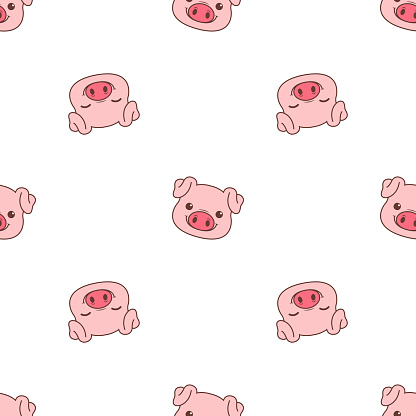 Cute Pig Face Cartoon Seamless Pattern Vector Illustration Stock  Illustration - Download Image Now - iStock