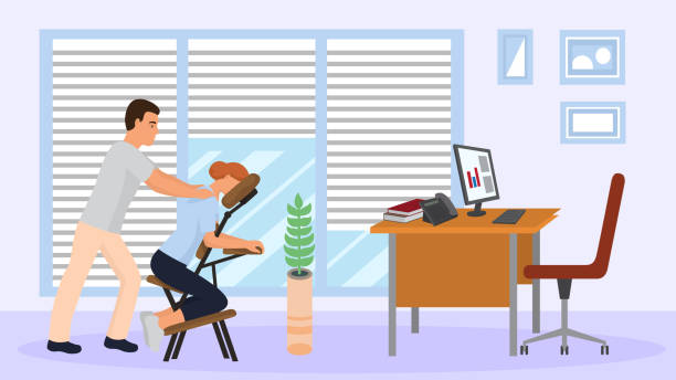 Massage at office workplace with portable massage chair vector i vector art illustration