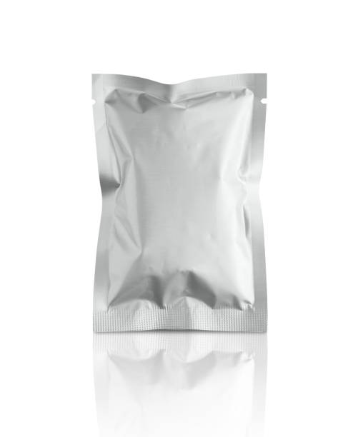 istock Blank silver metallic packaging foil sachet bag isolated on white background with clipping path 1200609972