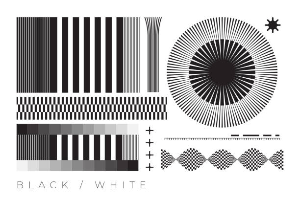 Vector Abstract Geometric Shapes And Objects Collection Vector Abstract Shapes Collection Of Geometric Objects Based On Smooth Transition Distortion Blend 3d Effects Monochrome Gradients And Other Effects op art stock illustrations