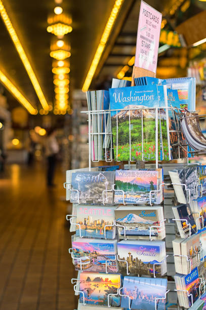 Seattle, Washington - May 3rd, 2017: Its Seattle postcard stand at Pike Place Market in Seattle, Washington.