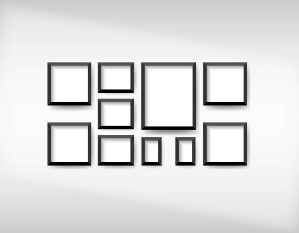 Vector black picture frame set isolated on white background Vector black picture frame set isolated on white background rectangle photos stock illustrations