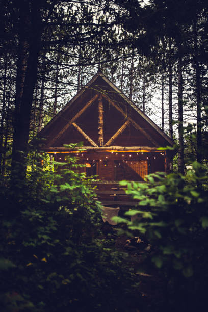 istock Little wood chalet at night 1200631004