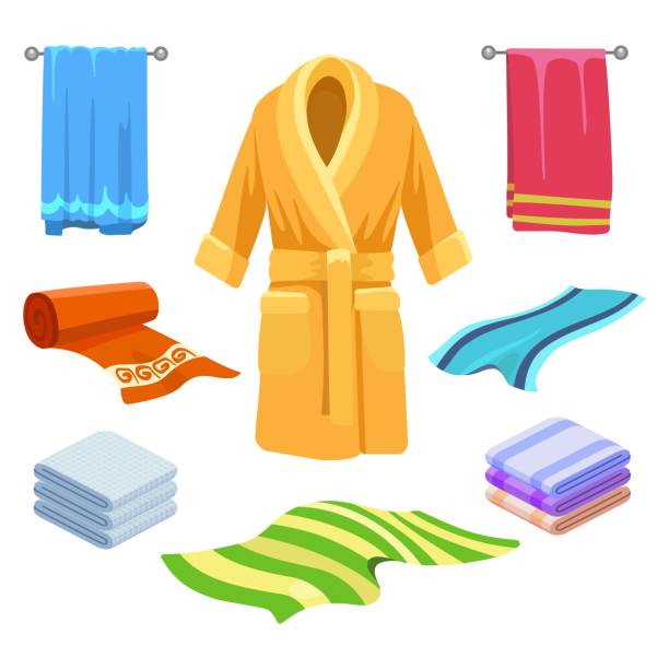 полотенце и халат эскиз - towel hanging clothing vector stock illustrations