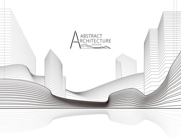 abstrakte architektur landschaft linie zeichnung. - city line stock-grafiken, -clipart, -cartoons und -symbole