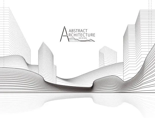 Vector illustration of Abstract Architecture landscape Line Drawing.