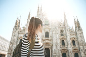 Tourist near the Duomo in Milan