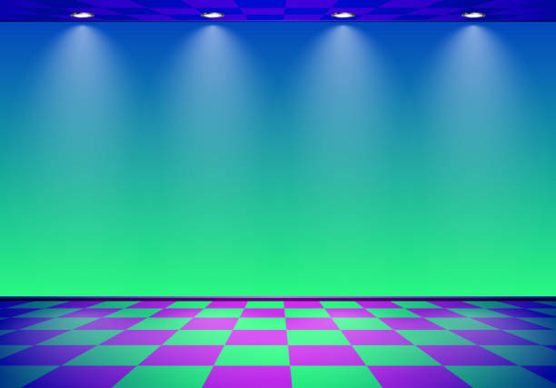 istock 80s styled vapor wave room with blue and green wall over checked floor 1200635686