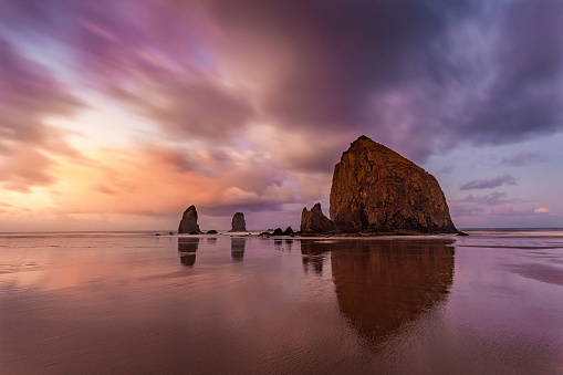 Cannon Beach long exposure at sunset