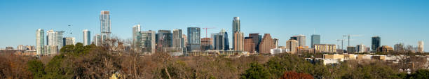 istock Large Panorama Of the Austin Skyline With Multiple Constructions Cranes 1200643807