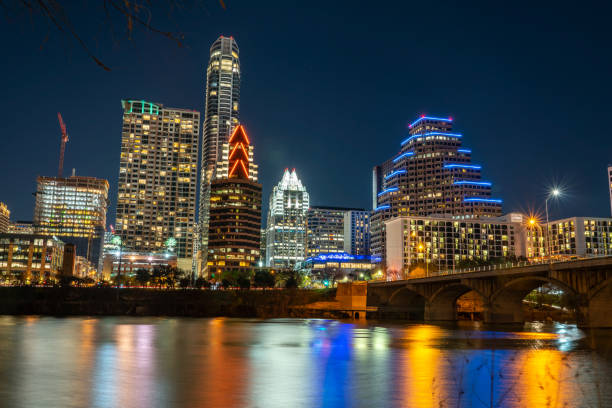 istock Night View of the Austin Building Skyline With New One Under Construction 1200643833